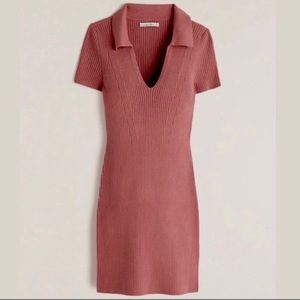 NWT Abercrombie & Fitch pink coral red rib knit polo mini dress - size XS